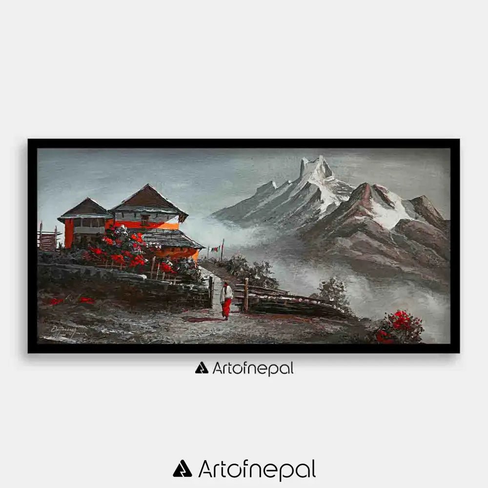 ALOM42 - Mt.Machhapuchhre Peak and Nepali hillside home - Artofnepal