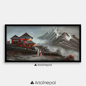 ALOM42 - Mt.Machhapuchhre Peak and Nepali hillside home - Artofnepal