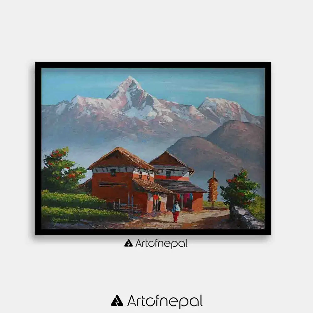 ALOM43 - Mt.Annapurna's view with Nepali houses - Artofnepal
