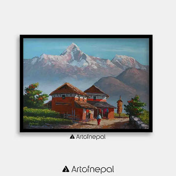 ALOM43 - Mt.Annapurna's view with Nepali houses - Artofnepal