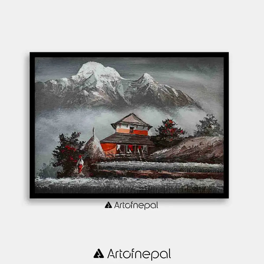 ALOM46- Annapurna Range’s view from a Nepali house 18 inches by 24 inches simple
