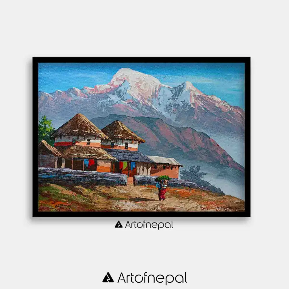 ALOM48 - Nepali Village view with Annapurna Range - Artofnepal