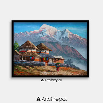 ALOM48 - Nepali Village view with Annapurna Range - Artofnepal