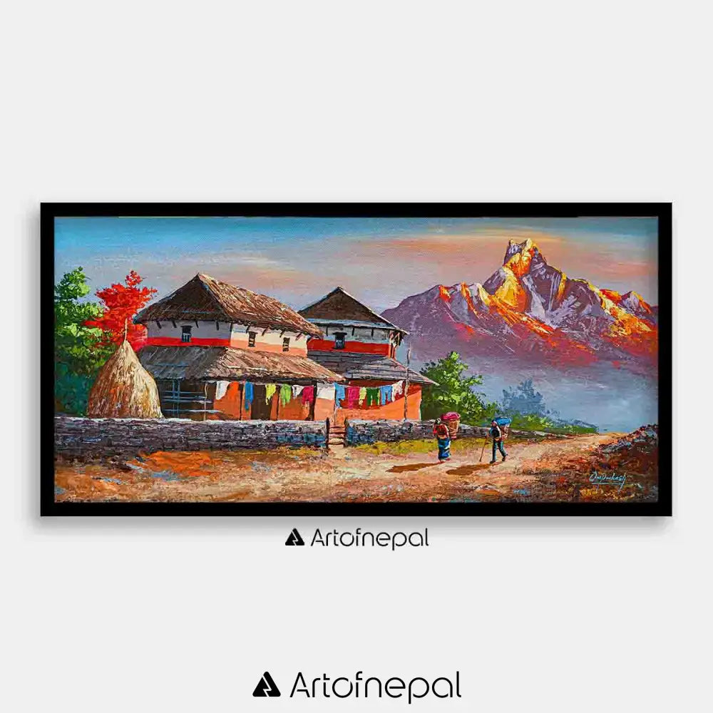 ALOM51- Machhapuchhre with Tradtional Nepali House 24x48 inches simple