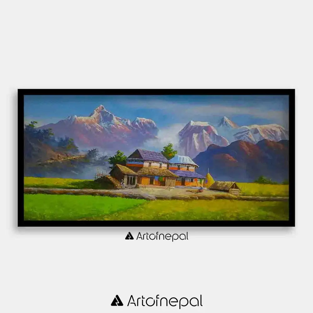 ALOM53 - Nepali House infront of Annapurna range - Artofnepal