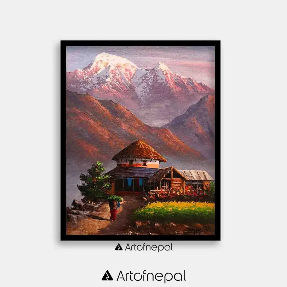 ALOM54 - Annapurna range, hills and Nepali house - Artofnepal