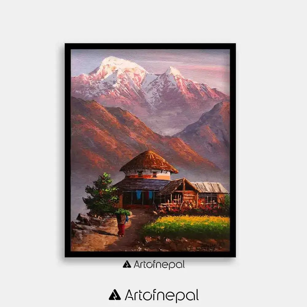 ALOM54 - Annapurna range, hills and Nepali house - Artofnepal