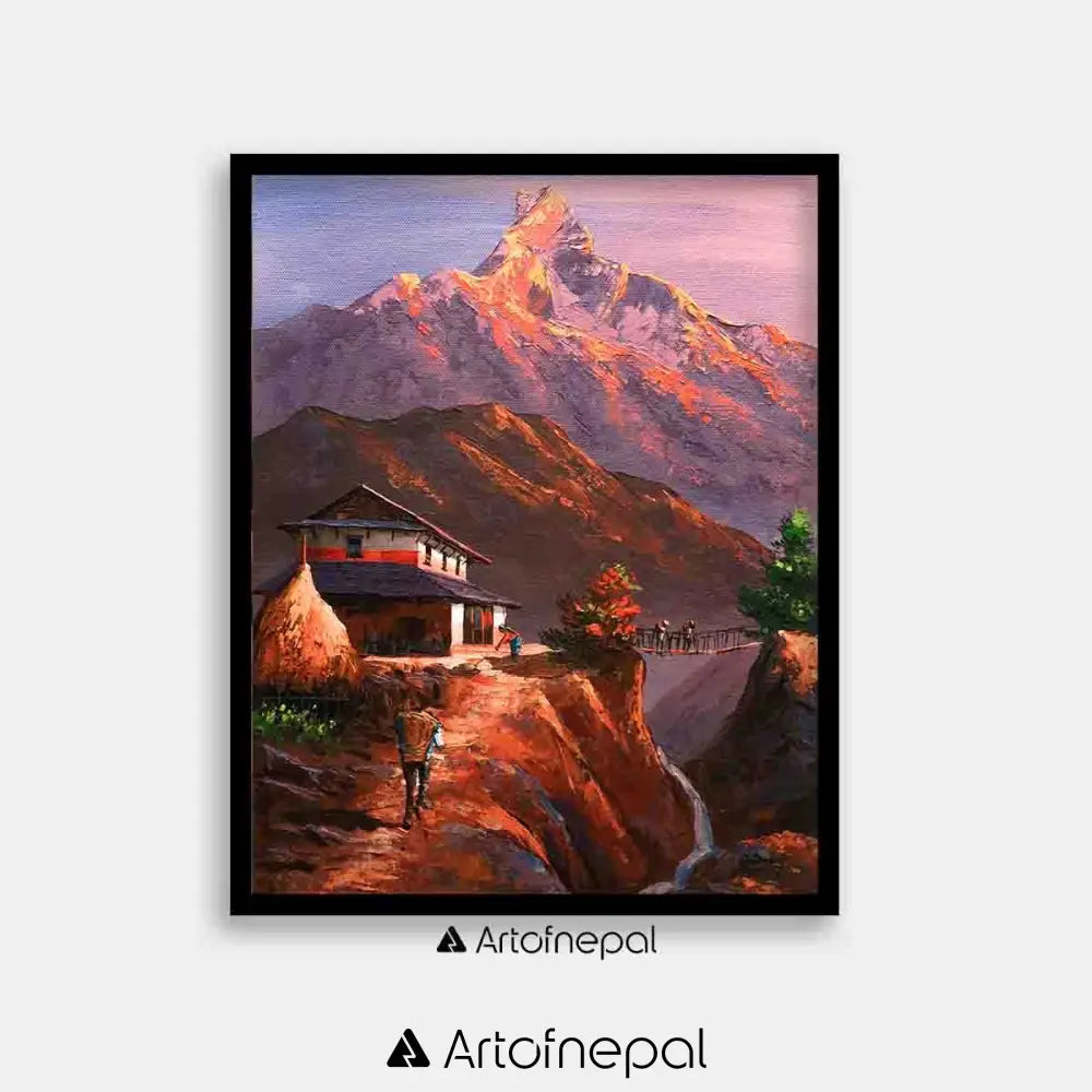 ALOM55 - Sunset on Machhapuchhre and Nepali village - Artofnepal