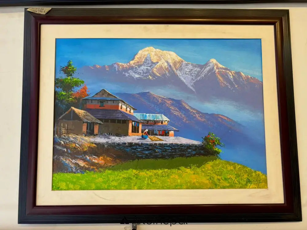 ALOM59- Mt.Annapurna and Nepali village life 18 inches by 24 inches simple