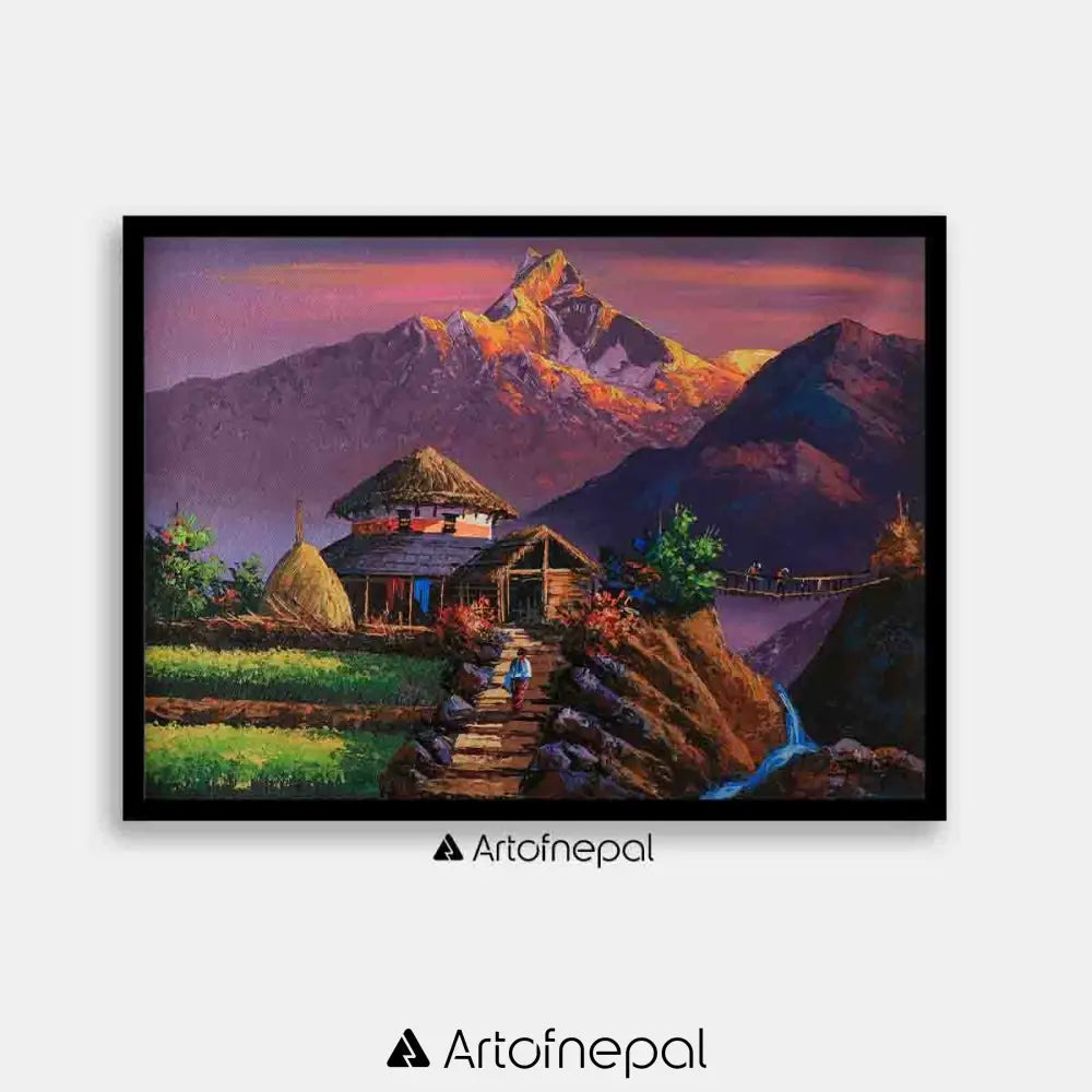 ALOM62 - Sunset over Machhapuchhre and small village - Artofnepal