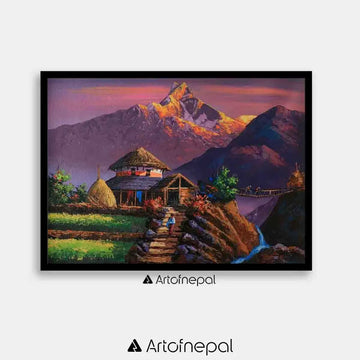 ALOM62 - Sunset over Machhapuchhre and small village - Artofnepal