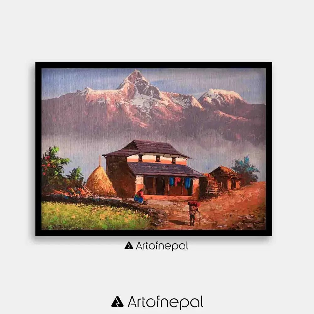 ALOM63- Annapurna Range and Nepali house - Artofnepal