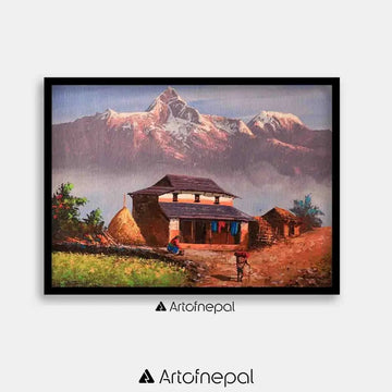 ALOM63- Annapurna Range and Nepali house - Artofnepal