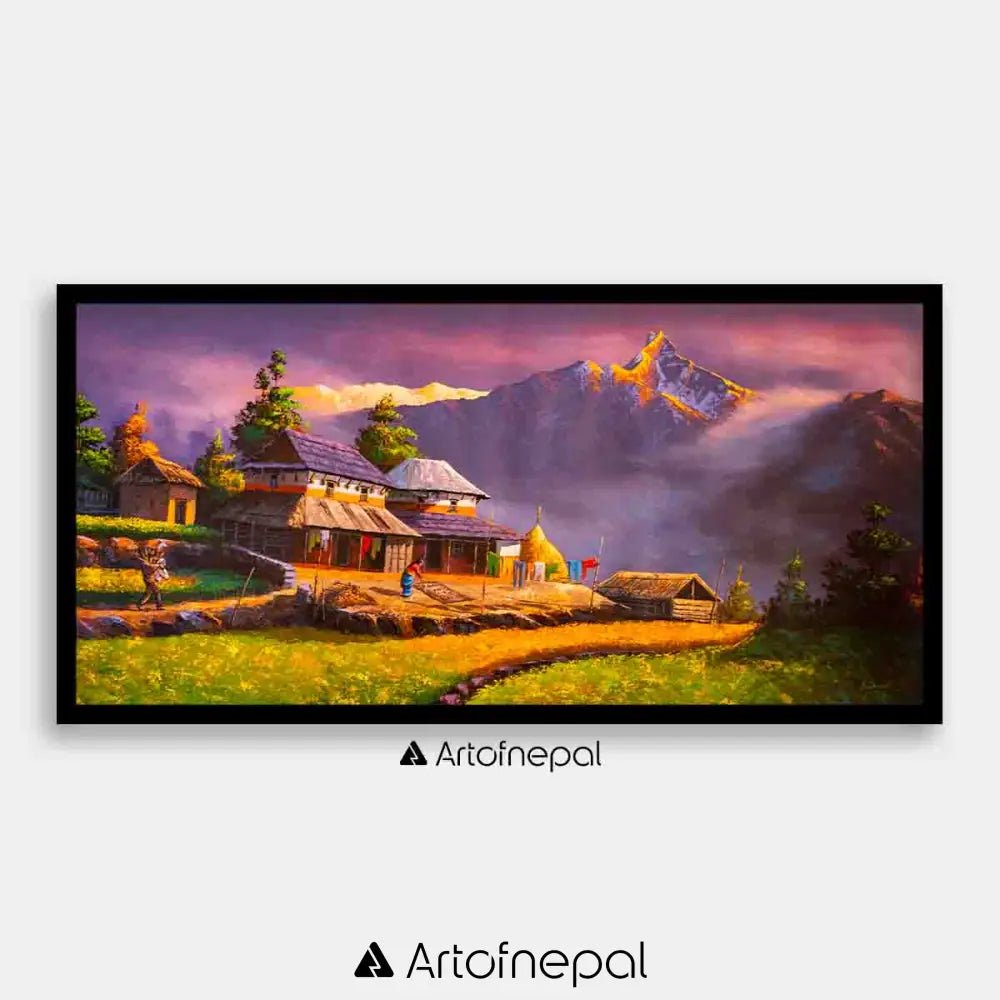 ALOM65 - Scenery of Mt.Machhapuchhre and Nepali village - Artofnepal