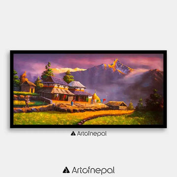 ALOM65 - Scenery of Mt.Machhapuchhre and Nepali village - Artofnepal