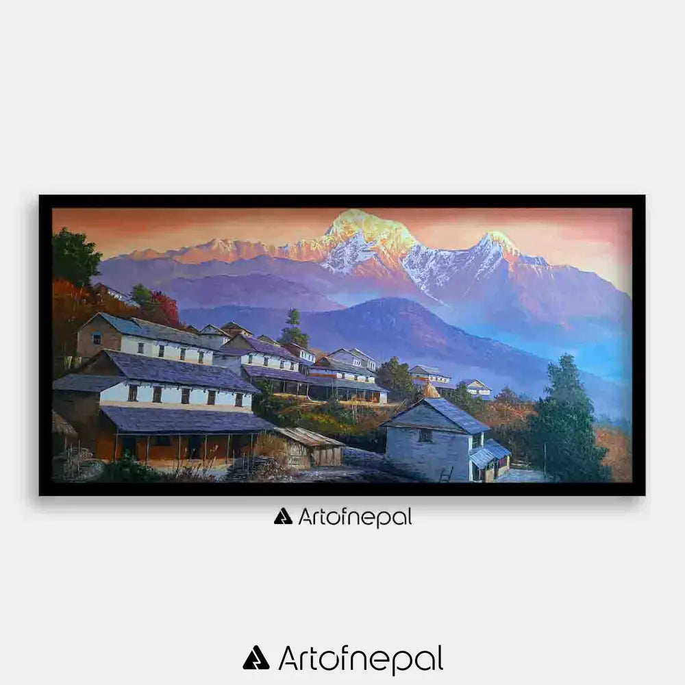 ALOM67- View of Annapurna range form Nepali Village 24 inches by 48 inches simple