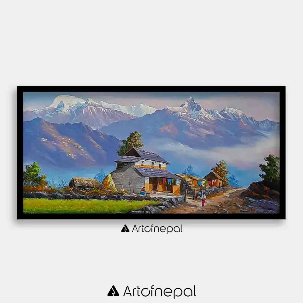 ALOM74- Scenery of Annapurna range and Nepali house - Artofnepal