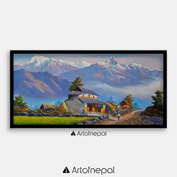 ALOM74- Scenery of Annapurna range and Nepali house - Artofnepal