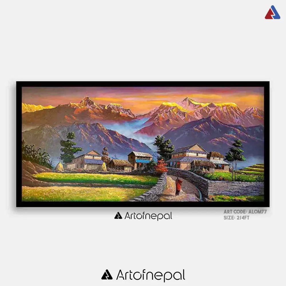 ALOM77 - Sunrise over Annapurna range, Hills and village - Artofnepal