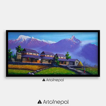 ALOM81 - Mt.Annapurna, Machhapuchhre and Nepali house - Artofnepal