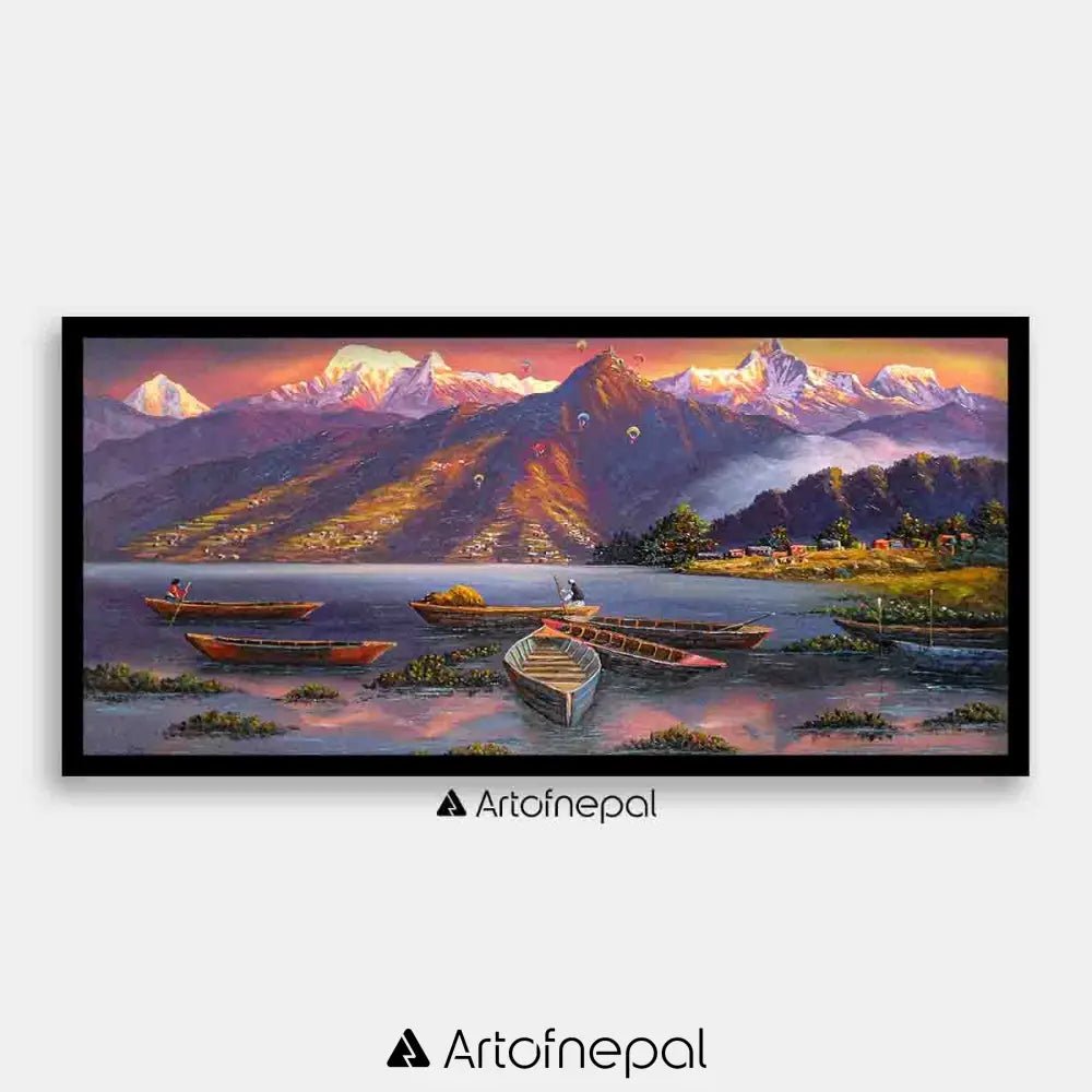 ALOM90 - Lakeside Pokhara Landscape painting - Artofnepal
