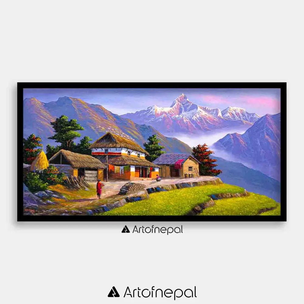 ALOM94 - Mt.Annapurna and Nepali house in the hills - Artofnepal