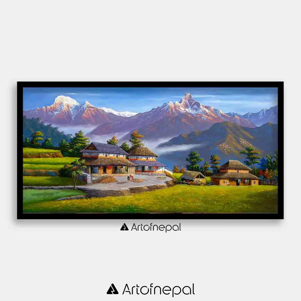 ALOM96 - Mt.Annapurna, Machhapuchhre seen from Nepali village - Artofnepal