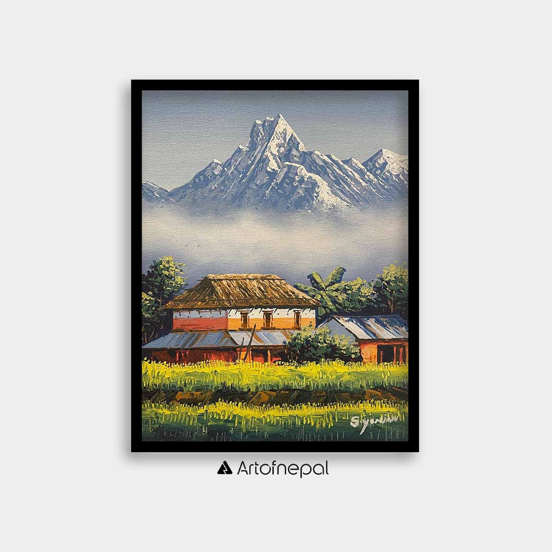 ALSY05 - A Traditional Nepali house and a Mountain at the back - Artofnepal