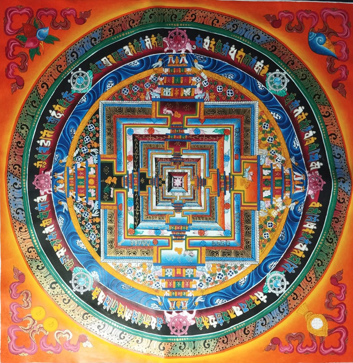 ATSL04 - Hand - Painted Mandala Thangka – Sacred Buddhist Geometry Artwork | Vibrant Spiritual Wall Decor - Artofnepal