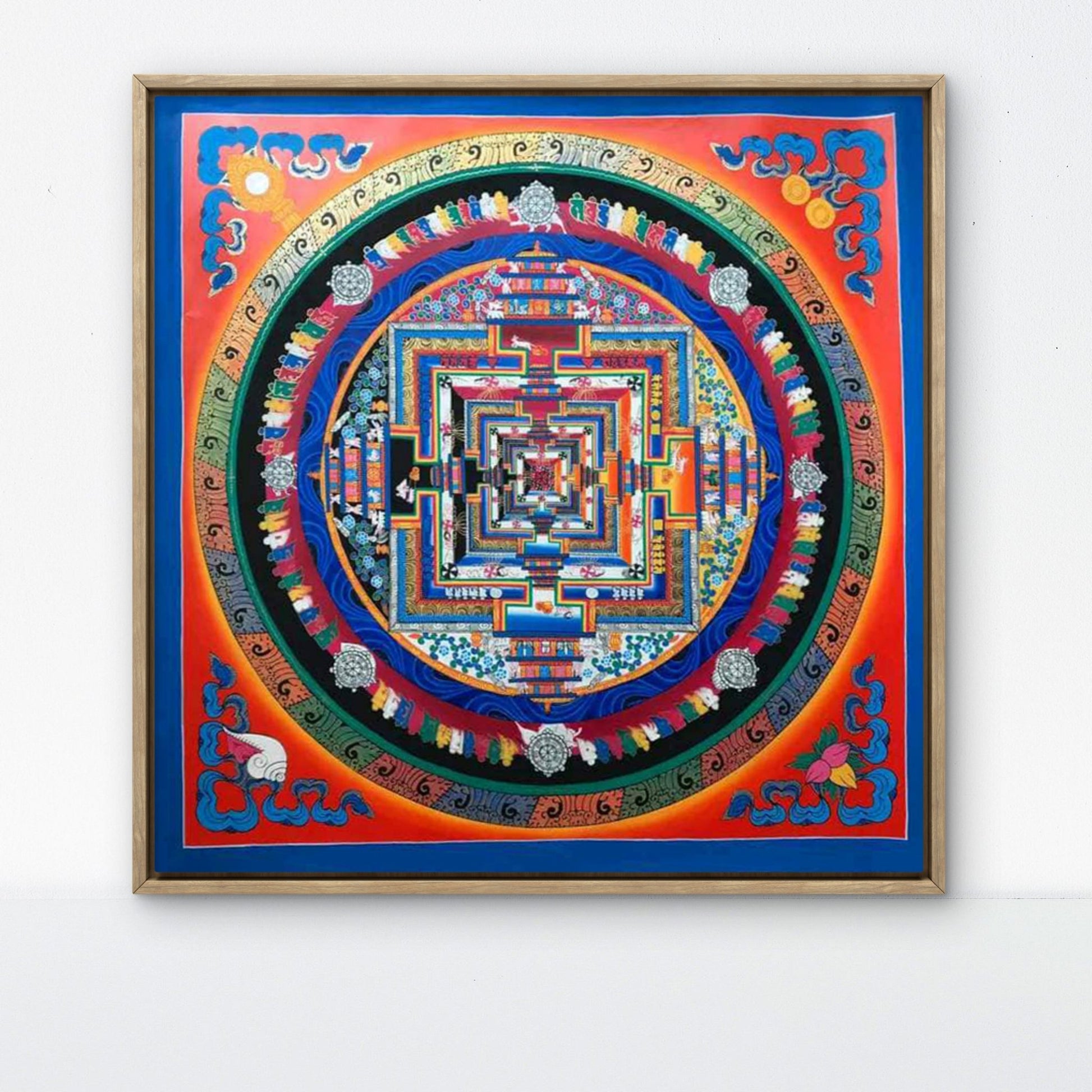 ATSL08 - Orange Red Mandala Thangka painting – Hand Painted Multi - Color Sacred Geometry Art - Artofnepal