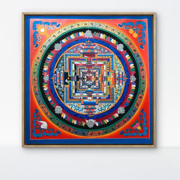ATSL08 - Orange Red Mandala Thangka painting – Hand Painted Multi - Color Sacred Geometry Art - Artofnepal
