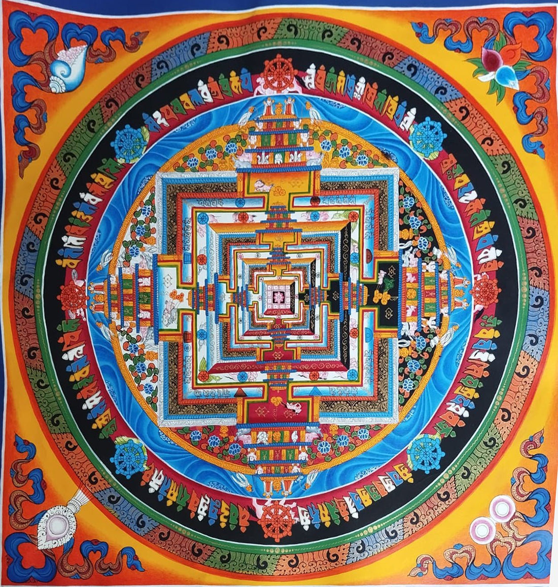 ATSL14 - Hand - Painted Buddhist Mandala Thangka – Sacred Geometry Meditation Art in Wooden Frame - Artofnepal
