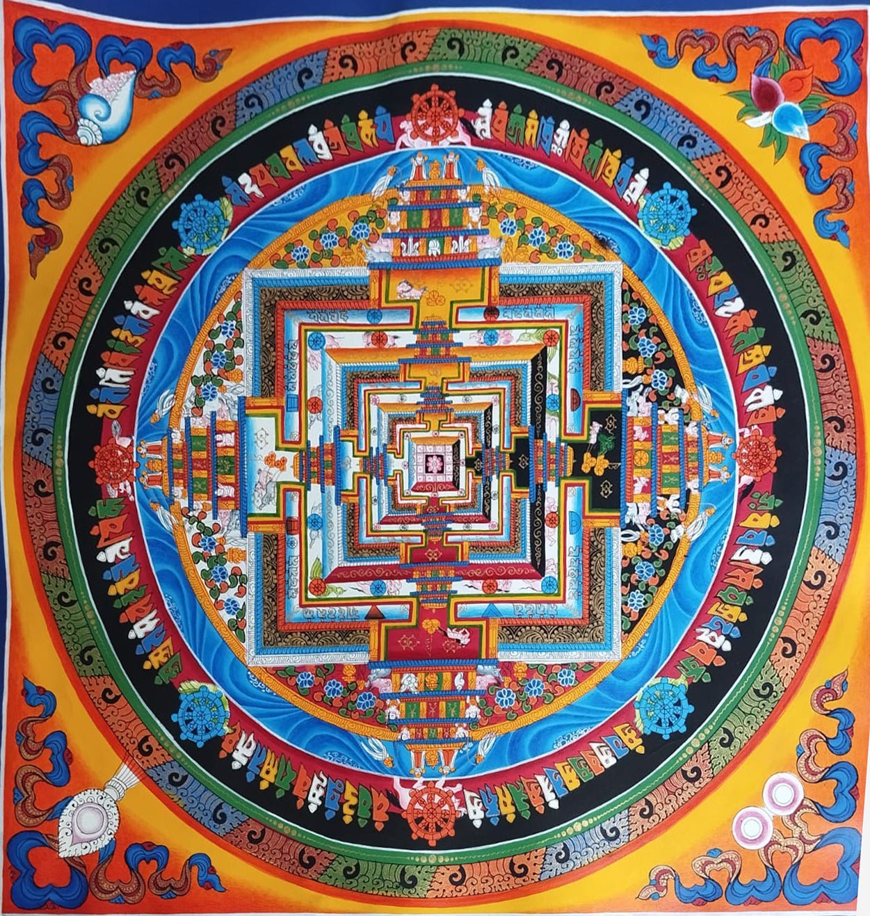 ATSL14 - Hand - Painted Buddhist Mandala Thangka – Sacred Geometry Meditation Art in Wooden Frame - Artofnepal