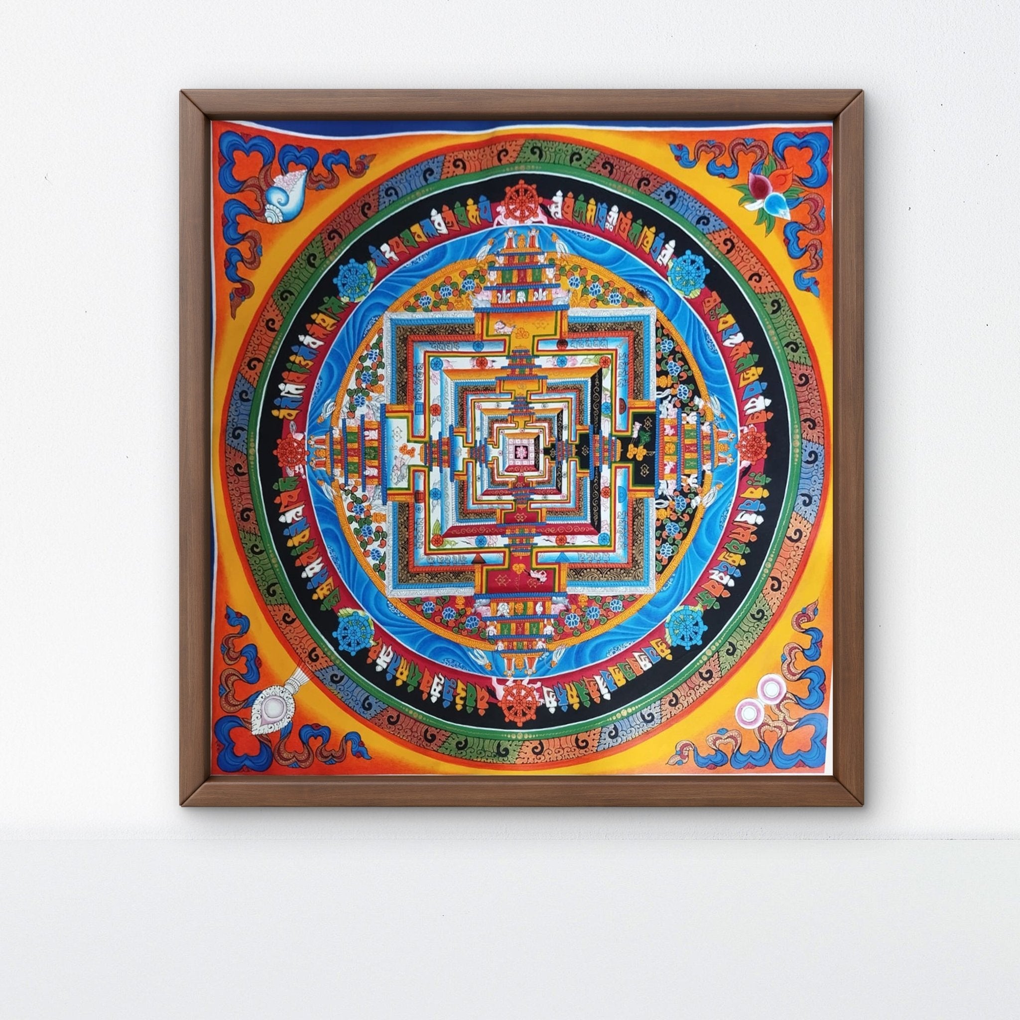 ATSL14 - Hand - Painted Buddhist Mandala Thangka – Sacred Geometry Meditation Art in Wooden Frame - Artofnepal