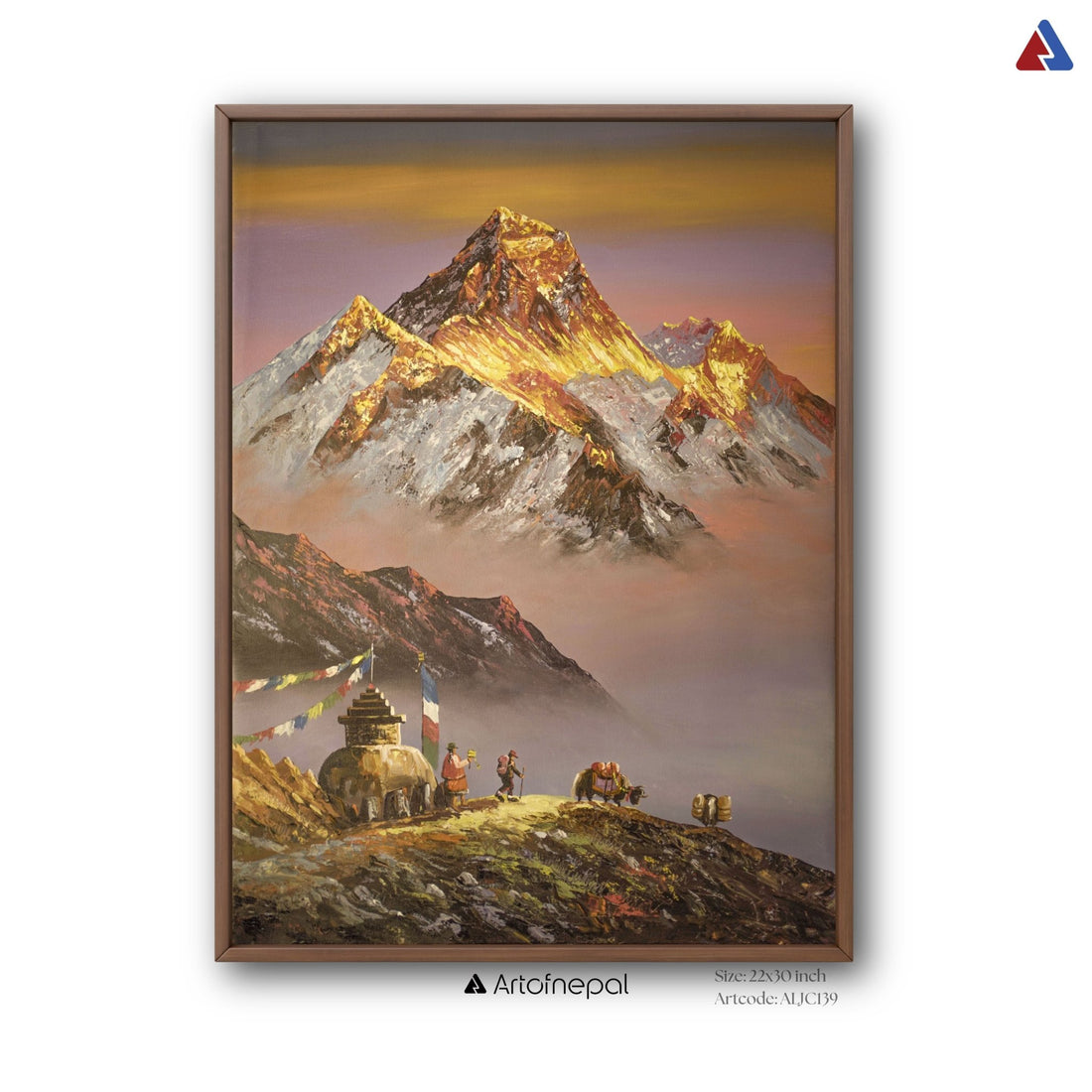 Golden Sunrise Over Mount Everest | Handmade Himalayan Landscape Painting - Artofnepal
