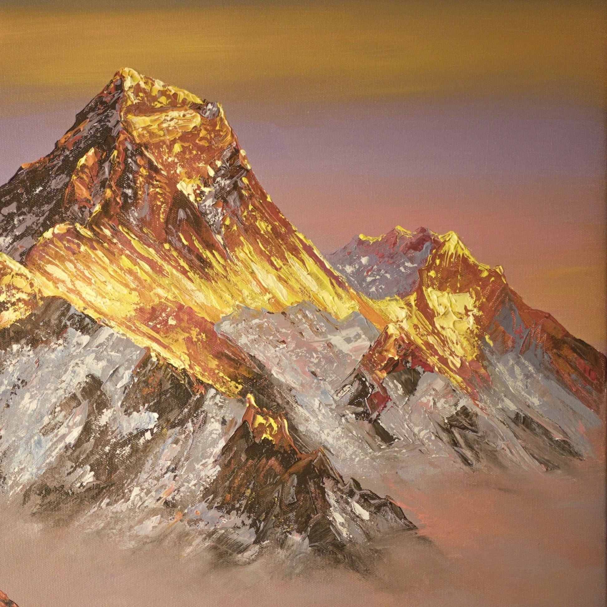 Golden Sunrise Over Mount Everest | Handmade Himalayan Landscape Painting - Artofnepal