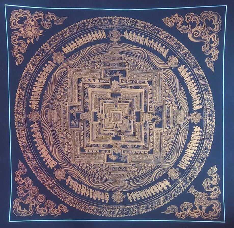 Green Mandala Thangka painting – Hand Painted Buddhist Sacred Geometry Art - Artofnepal