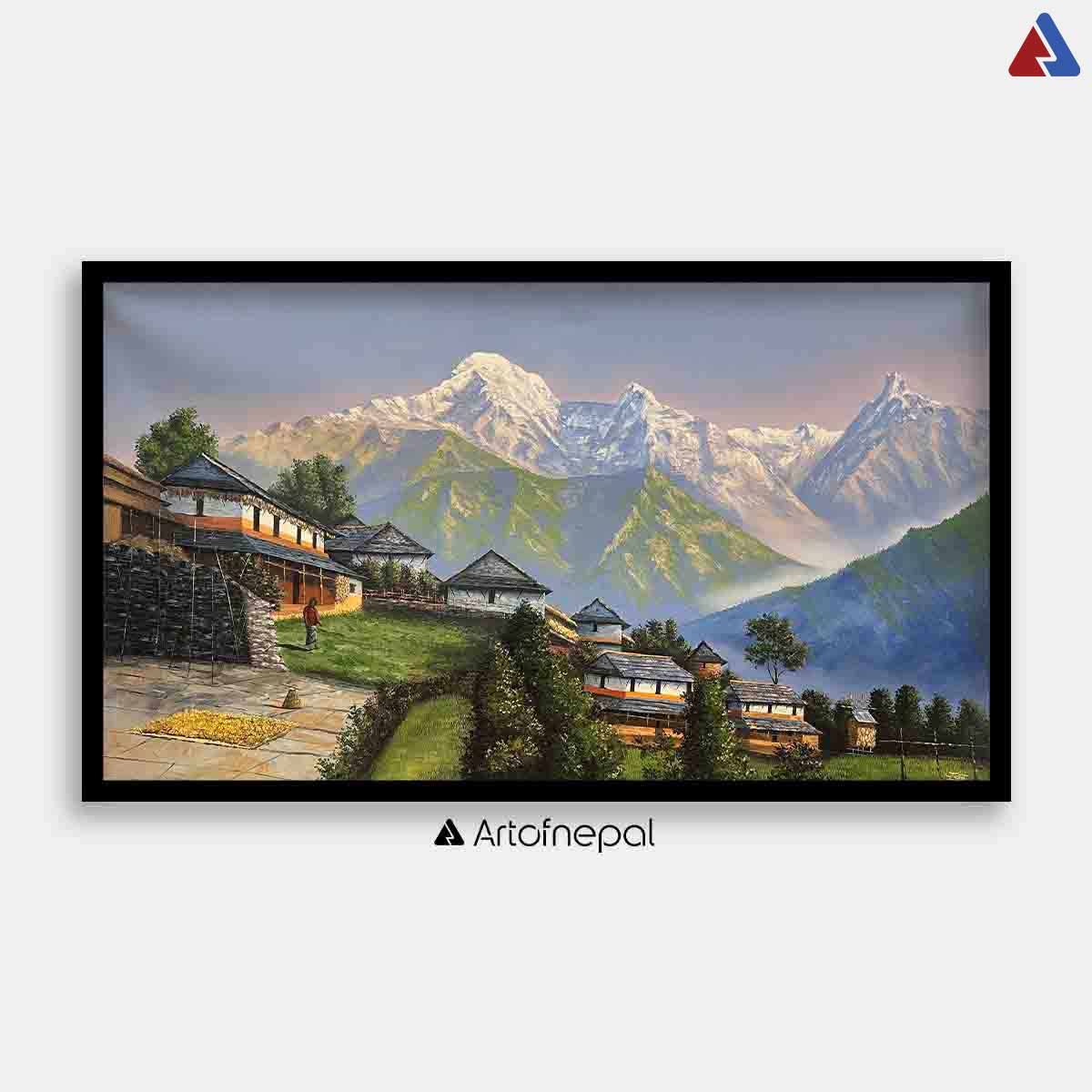 OLJT04 - Nepali village and mountains - Artofnepal