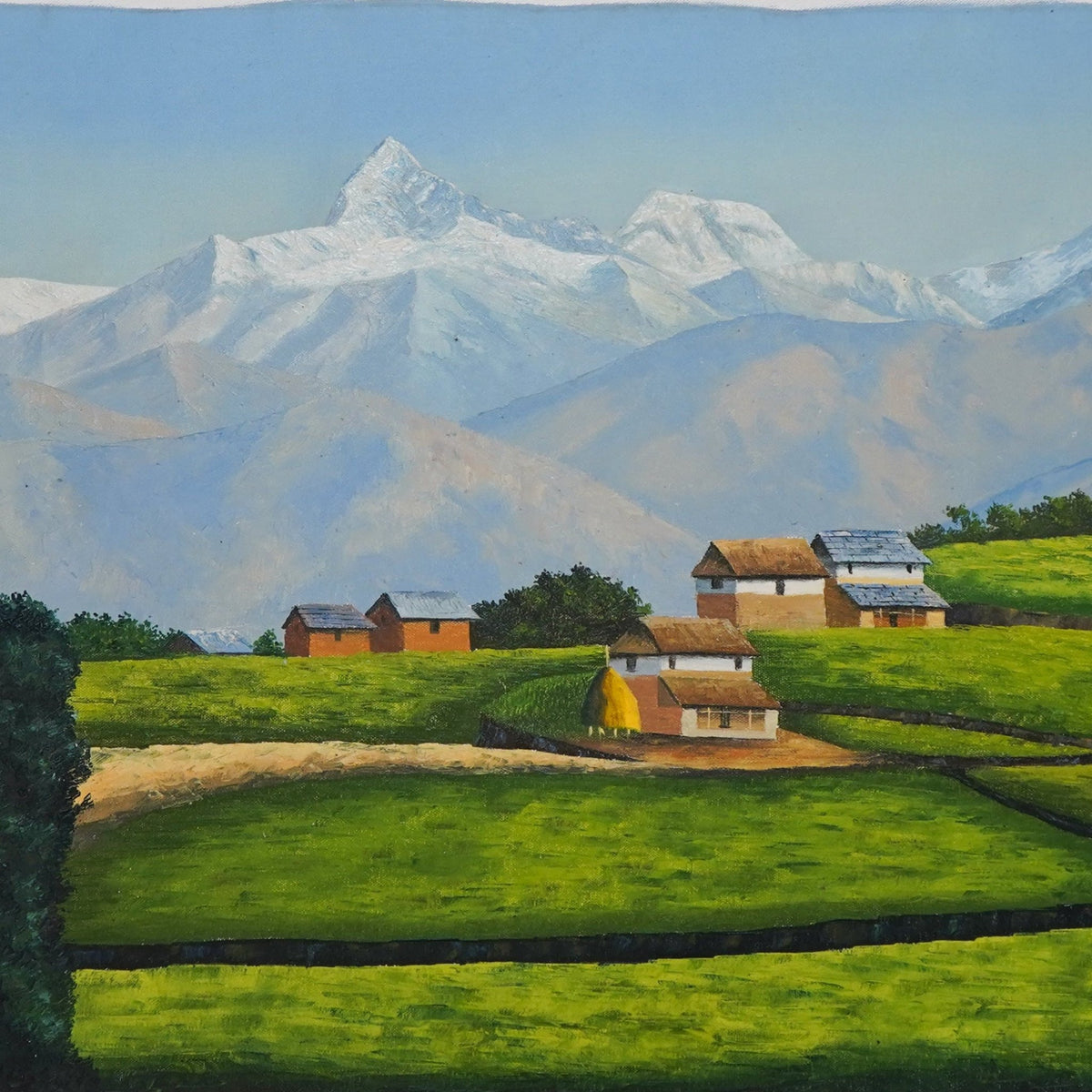 OLJT05 - Nepali Village Painting with Mustard Fields - Artofnepal