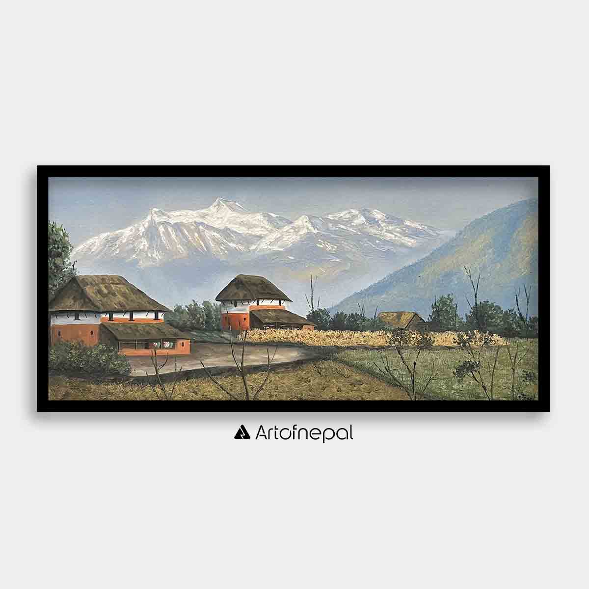 OLJT09 - Traditional Nepali House and Beautiful Mountain - Artofnepal