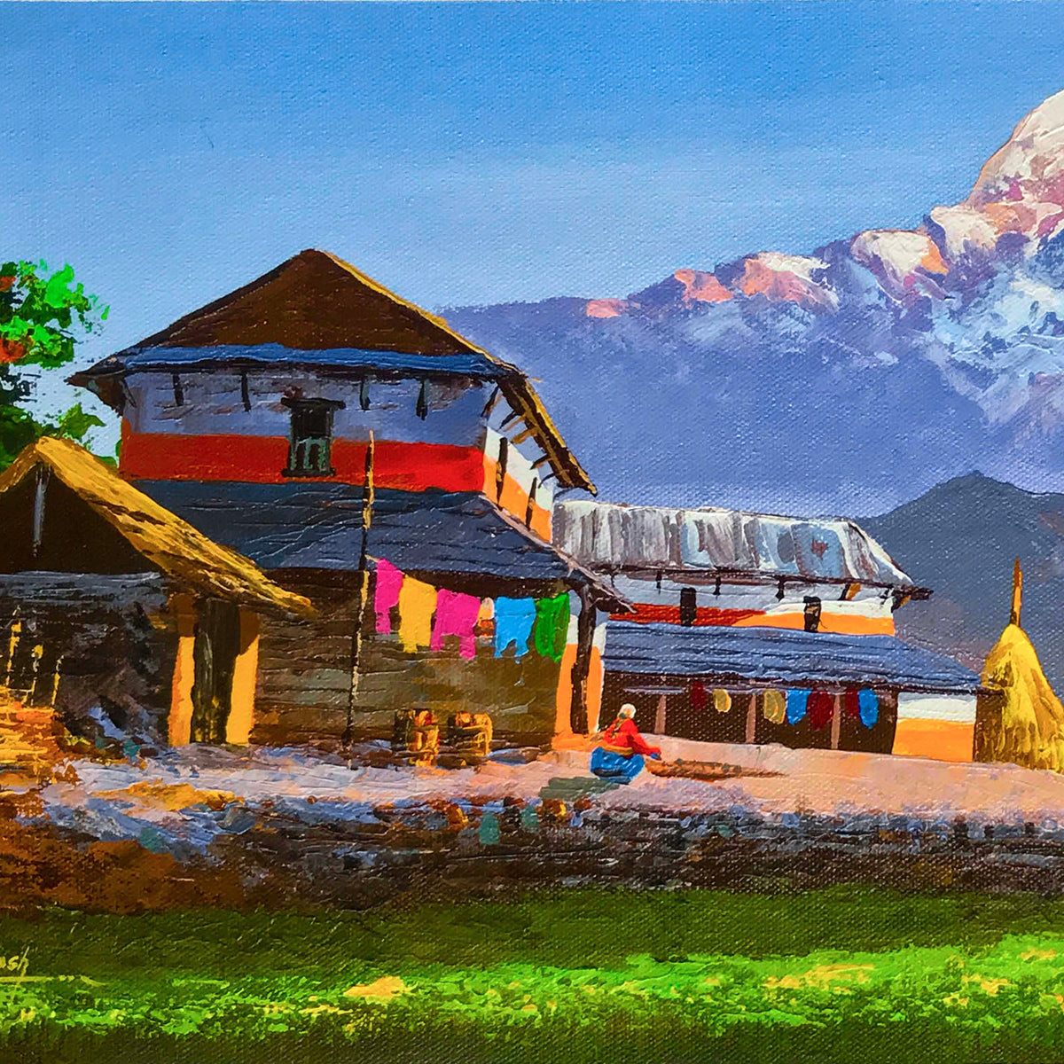ALOM12- View of Mt.Annapurna and Traditional Nepali house