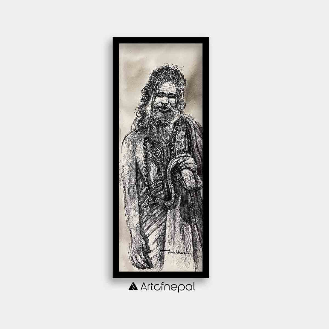 UNAP02 - A small acrylic painting of an elder man - Artofnepal