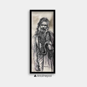 UNAP02 - A small acrylic painting of an elder man - Artofnepal