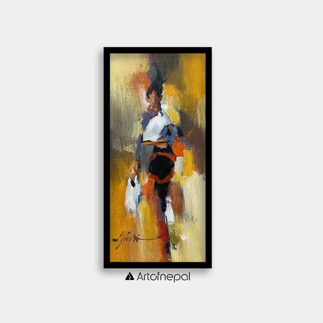UNAP05 - An acrylic painting of a woman in puja - Artofnepal
