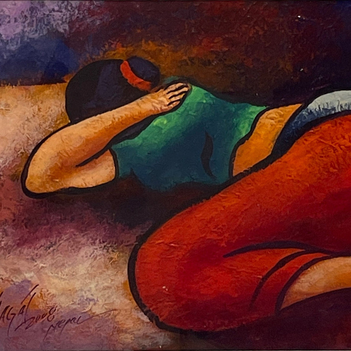 UNAP21 - An abstract painting of a sleeping woman - Artofnepal