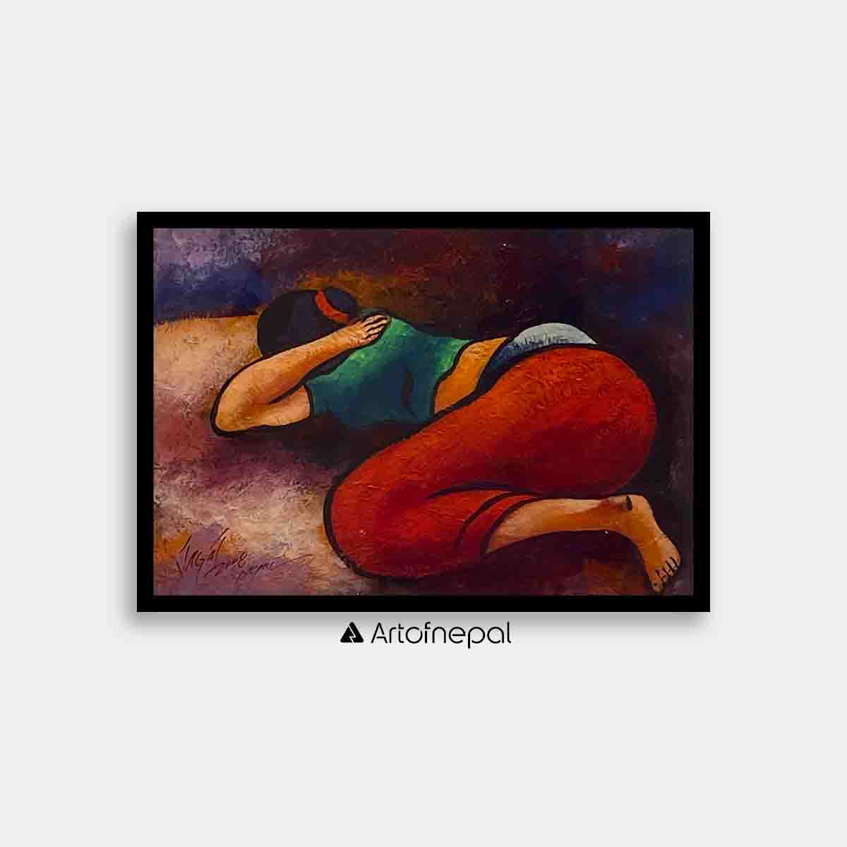 UNAP21 - An abstract painting of a sleeping woman - Artofnepal