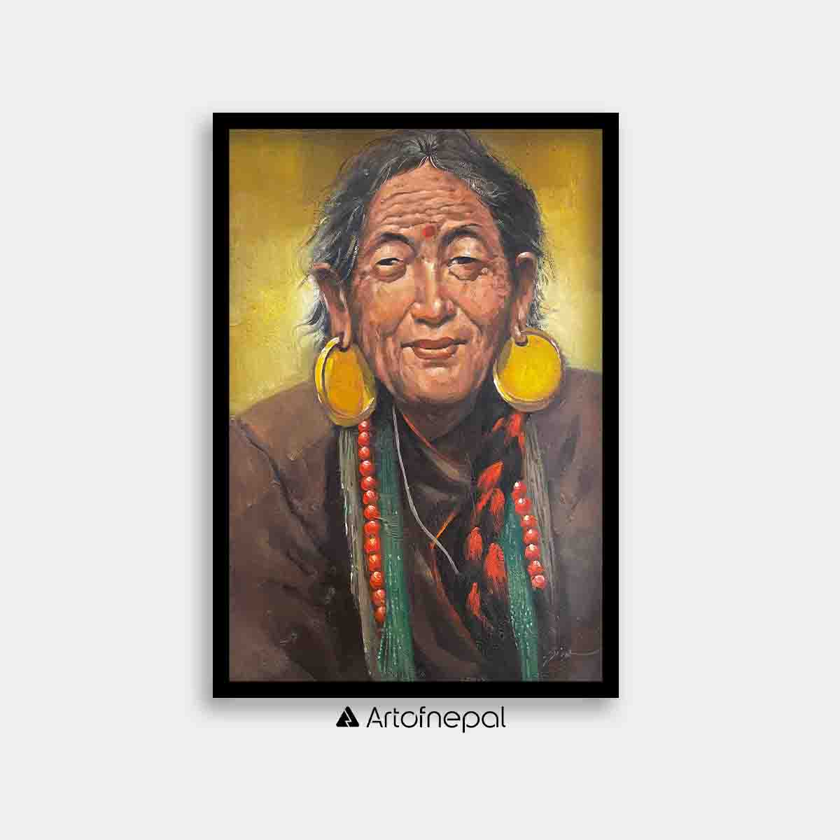 UNAP27 - A beautiful abstract painting of an elder nepali woman - Artofnepal