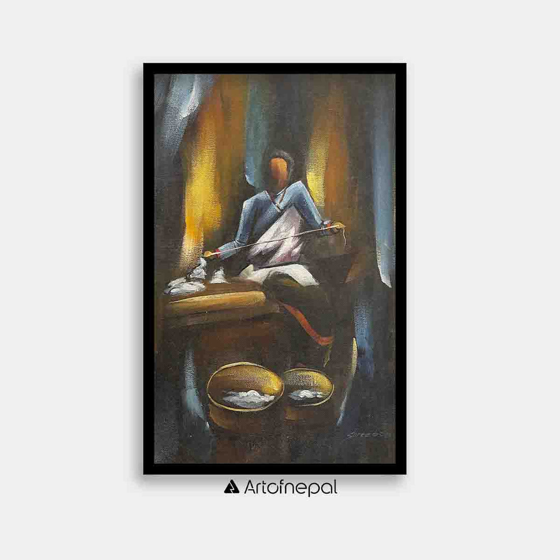 UNAP29 - An elder woman creating dhup batthi - Artofnepal