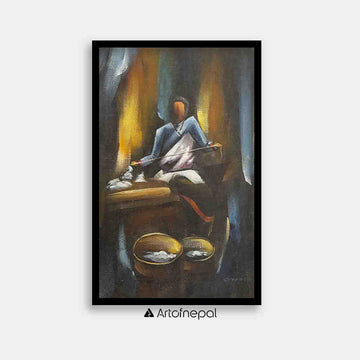 UNAP29 - An elder woman creating dhup batthi - Artofnepal