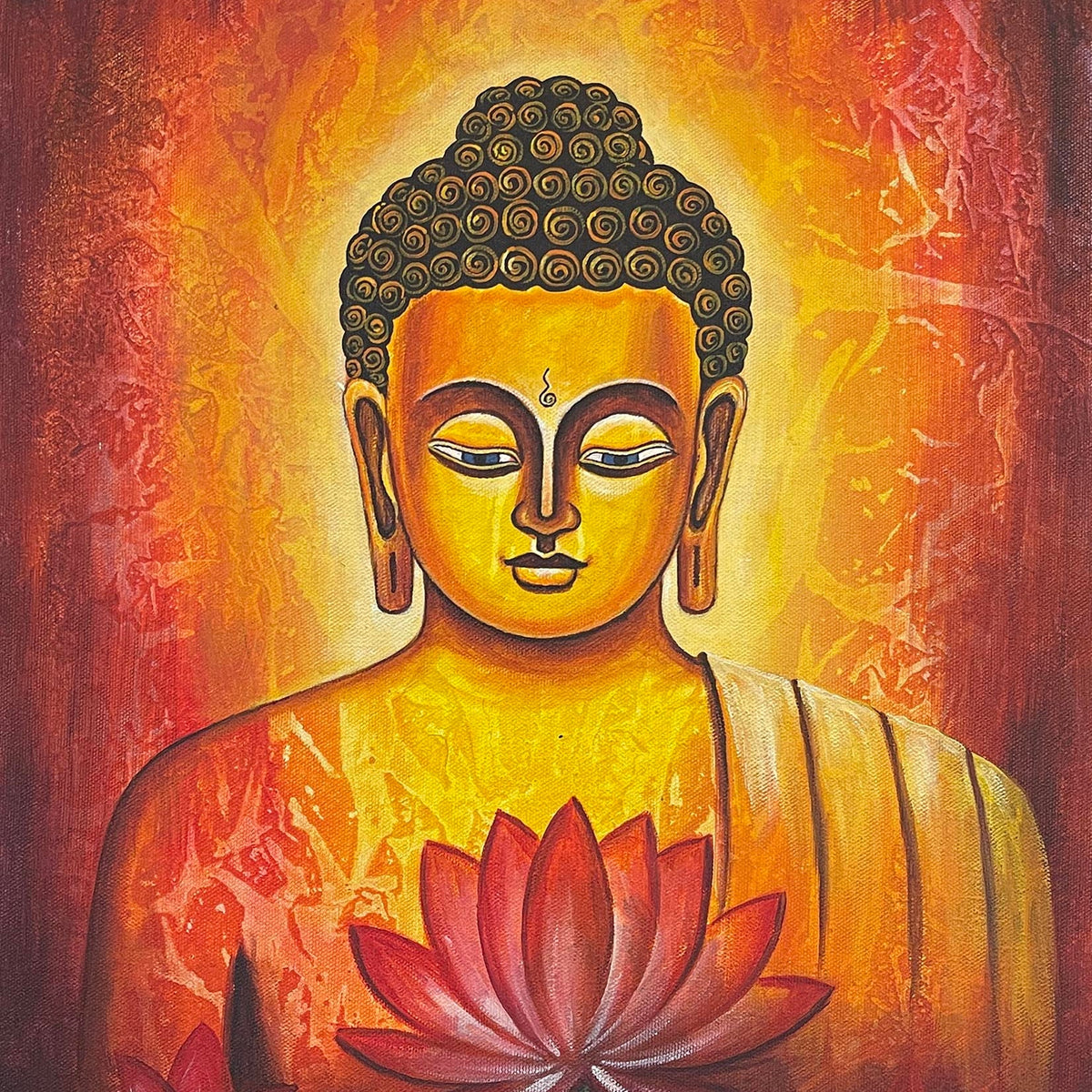 UNAP31 - An acrylic painting of Lord Buddha and lotus - Artofnepal